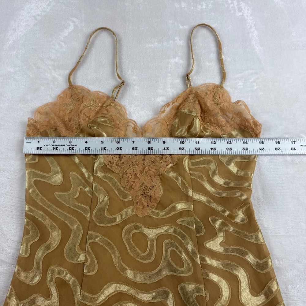 Vtg Victoria's Secret Maxi Slip Dress Womens XS Gold Lace Fairycore Glam Chemise - Picture 8 of 10